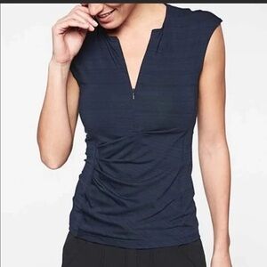 Athleta Pacifica Navy Blue Zip Front Sleeveless Spandex Athletic Workout Top